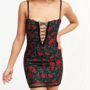 For Love and Lemons Red Rose Brocade Corset Mini Dress Medium